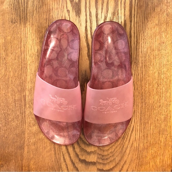NWT, Coach Ulyssa Pool Slides, Glittery Pink, Coach Barbie Vibes, Size 9B - Picture 9 of 11